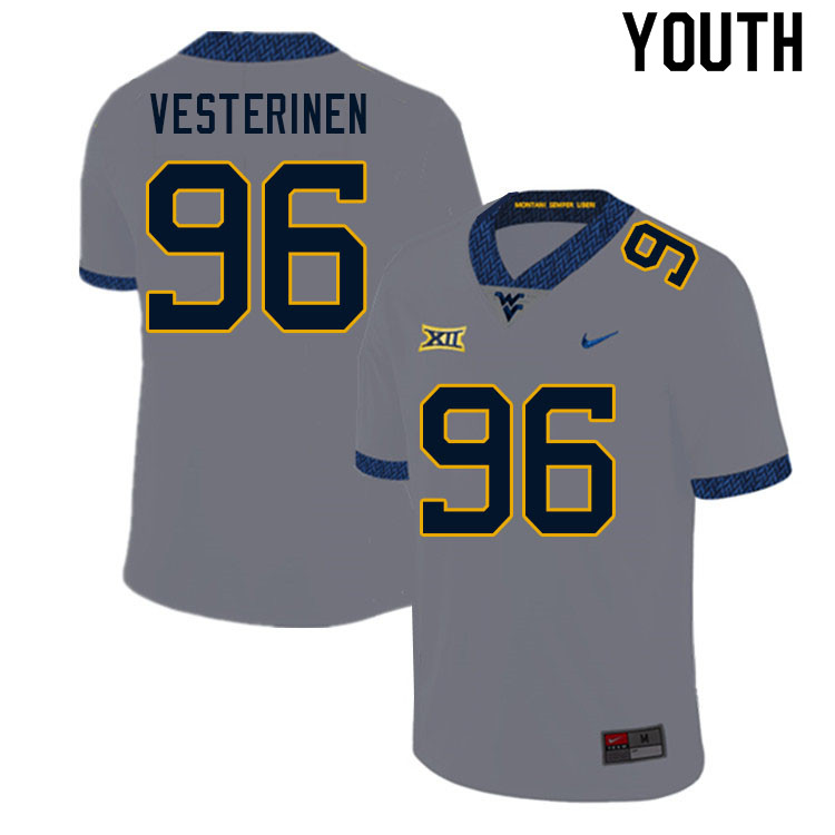 NCAA Youth Edward Vesterinen West Virginia Mountaineers Gray #96 Nike Stitched Football College Authentic Jersey YF23L20TE